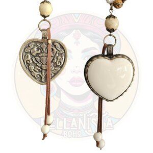 Natural Stone Beaded Long Necklace Vegan Ivory Heart